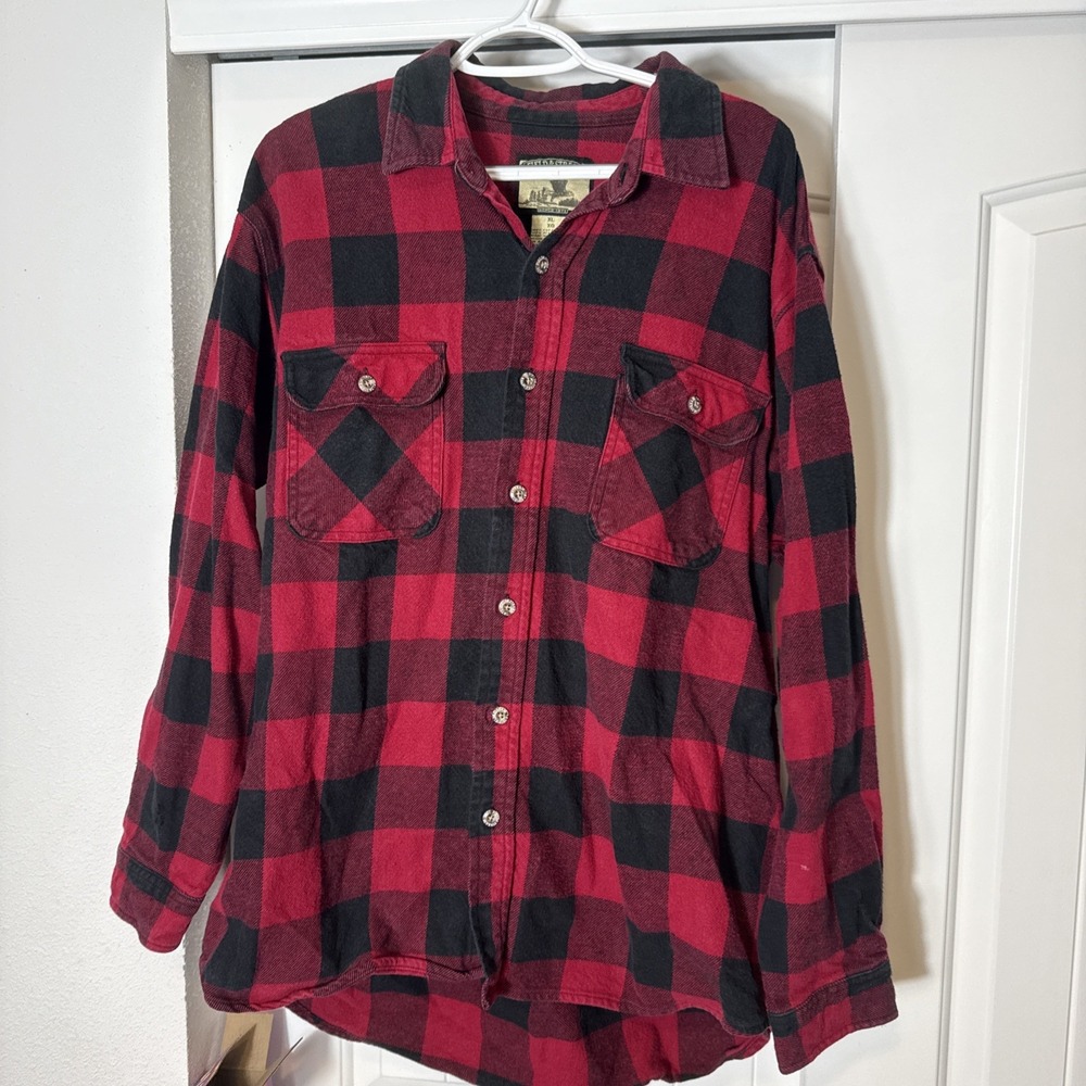 Field & Stream Men's Red/Black Plaid Flannel Cotton Button-Up Shirt Pockets XL